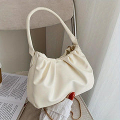 Solid Ruched Handbag PU Leather Square Shoulder Bag