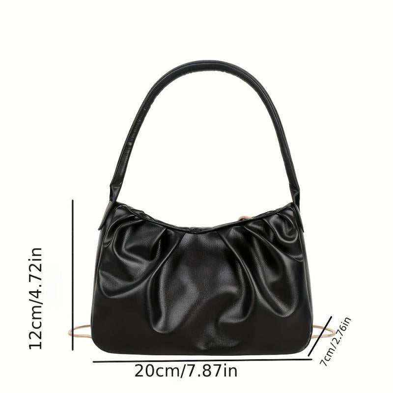 Solid Ruched Handbag PU Leather Square Shoulder Bag