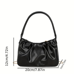 Solid Ruched Handbag PU Leather Square Shoulder Bag