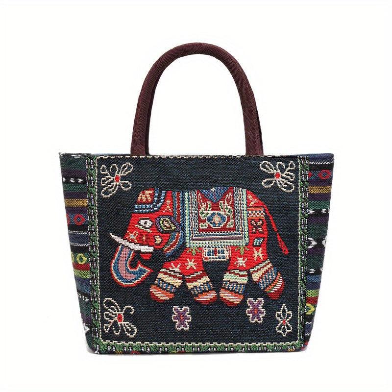 Butterfly Embroidery Canvas Handbag Small Zipper Tote Bag