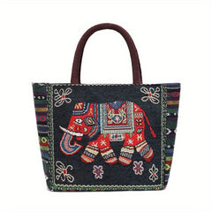 Butterfly Embroidery Canvas Handbag Small Zipper Tote Bag