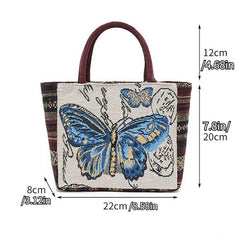 Butterfly Embroidery Canvas Handbag Small Zipper Tote Bag