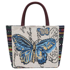Butterfly Embroidery Canvas Handbag Small Zipper Tote Bag
