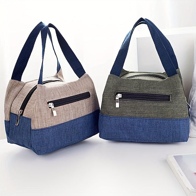 Canvas Handbag Portable Lunch Box Bag Zipper Purse for Work & School