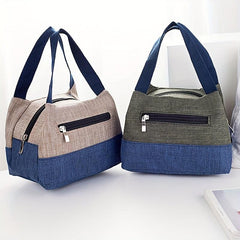 Canvas Handbag Portable Lunch Box Bag Zipper Purse for Work & School