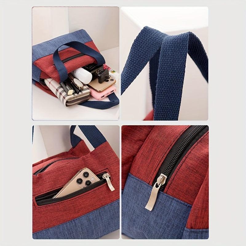 Canvas Handbag Portable Lunch Box Bag Zipper Purse for Work & School