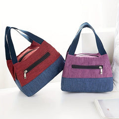 Canvas Handbag Portable Lunch Box Bag Zipper Purse for Work & School