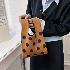 Colorblock Knit Tote Bag Round Dot Graphic Crochet Bag