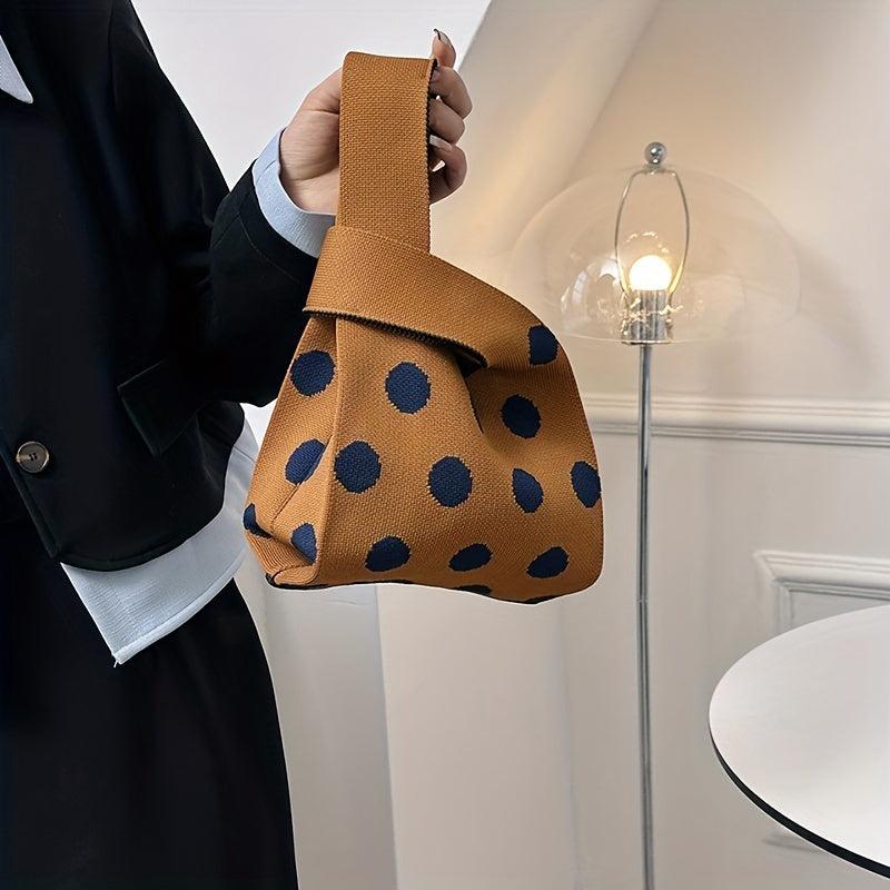 Colorblock Knit Tote Bag Round Dot Graphic Crochet Bag