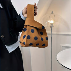 Colorblock Knit Tote Bag Round Dot Graphic Crochet Bag