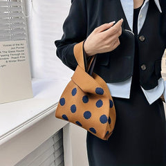 Colorblock Knit Tote Bag Round Dot Graphic Crochet Bag