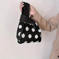 Colorblock Knit Tote Bag Round Dot Graphic Crochet Bag