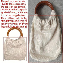 Lace Flower Pattern Satchel Bag with Wooden Straps