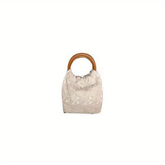 Lace Flower Pattern Satchel Bag with Wooden Straps