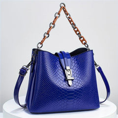 Crocodile Embossed Bucket Bag Chain Handbags Bright Crossbody Bag