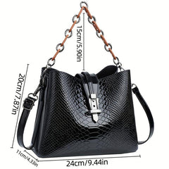 Crocodile Embossed Bucket Bag Chain Handbags Bright Crossbody Bag