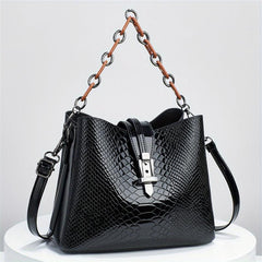 Crocodile Embossed Bucket Bag Chain Handbags Bright Crossbody Bag