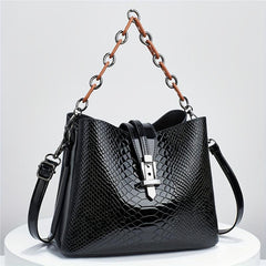 Crocodile Embossed Bucket Bag Chain Handbags Bright Crossbody Bag