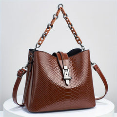 Crocodile Embossed Bucket Bag Chain Handbags Bright Crossbody Bag