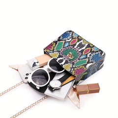 Snake Pattern Crossbody Bag With Silk Scarf Handbag Women's Crossbody Bag
