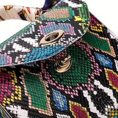 Snake Pattern Crossbody Bag With Silk Scarf Handbag Women's Crossbody Bag