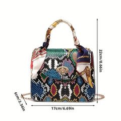Snake Pattern Crossbody Bag With Silk Scarf Handbag Women's Crossbody Bag