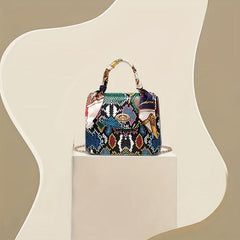 Snake Pattern Crossbody Bag With Silk Scarf Handbag Women's Crossbody Bag