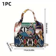 Snake Pattern Crossbody Bag With Silk Scarf Handbag Women's Crossbody Bag