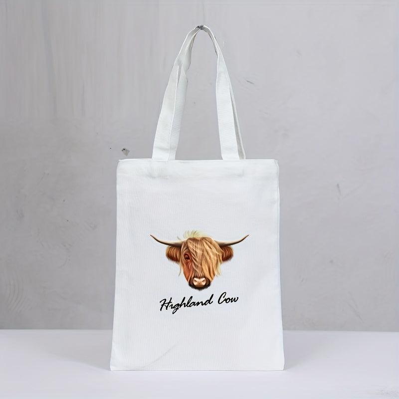 Highland Cow Canvas Tote Bag Reusable Grocery Shopping Bag