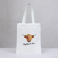 Highland Cow Canvas Tote Bag Reusable Grocery Shopping Bag
