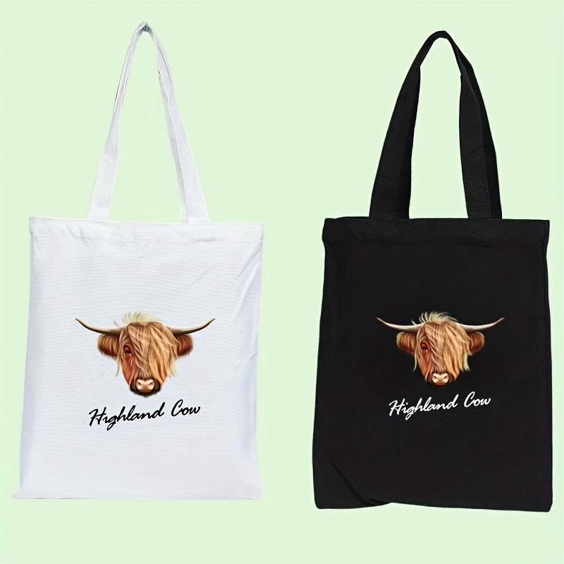 Highland Cow Canvas Tote Bag Reusable Grocery Shopping Bag
