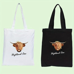 Highland Cow Canvas Tote Bag Reusable Grocery Shopping Bag