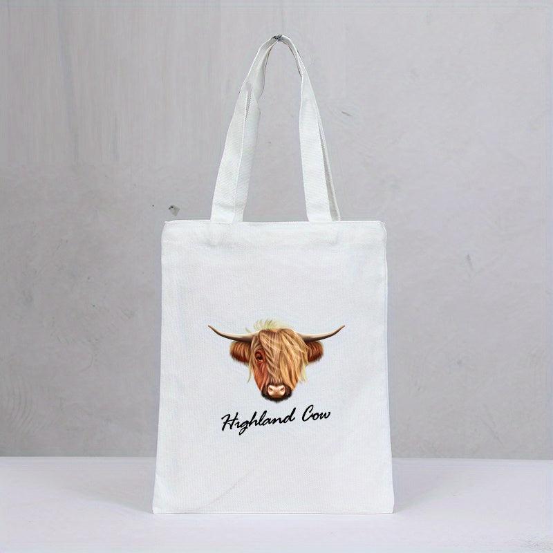 Highland Cow Canvas Tote Bag Reusable Grocery Shopping Bag