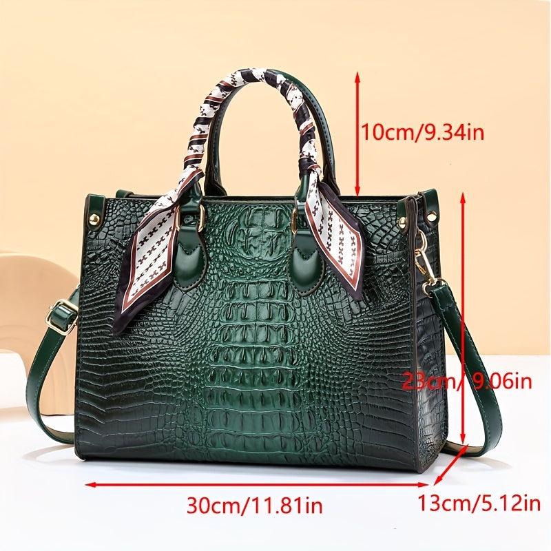 Crocodile Pattern Faux Leather Shoulder Bag Women's Work Purse