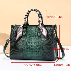 Crocodile Pattern Faux Leather Shoulder Bag Women's Work Purse