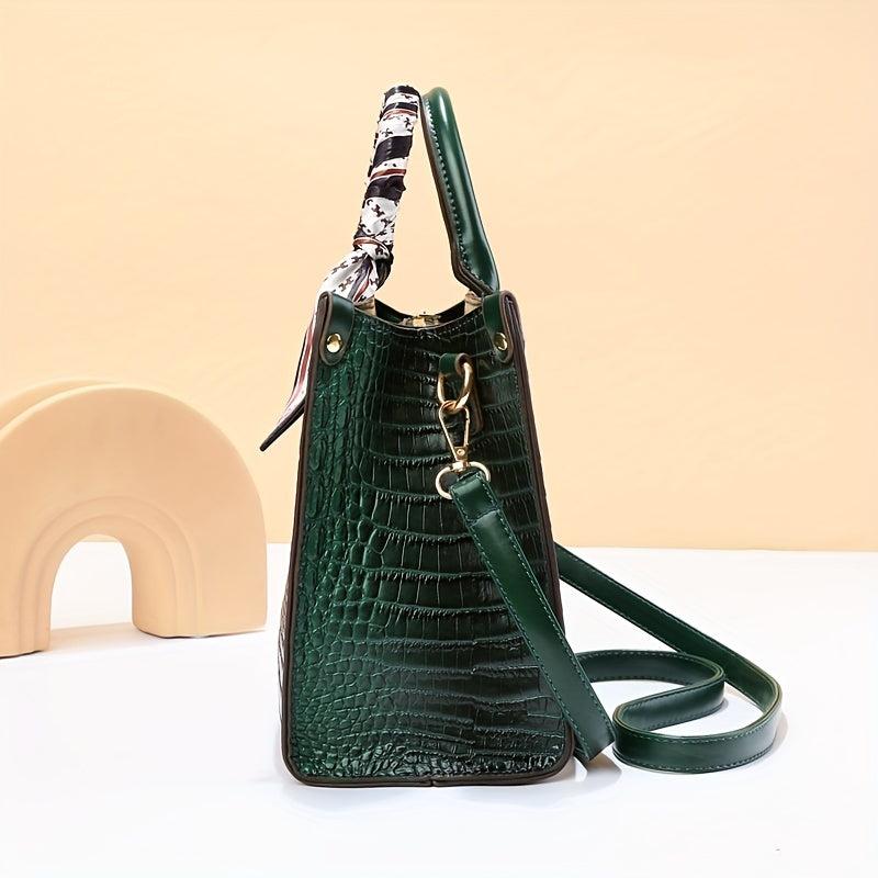 Crocodile Pattern Faux Leather Shoulder Bag Women's Work Purse