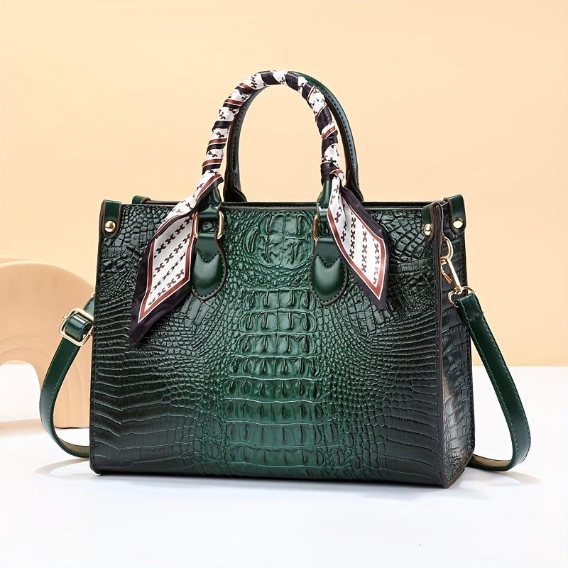 Crocodile Pattern Faux Leather Shoulder Bag Women's Work Purse
