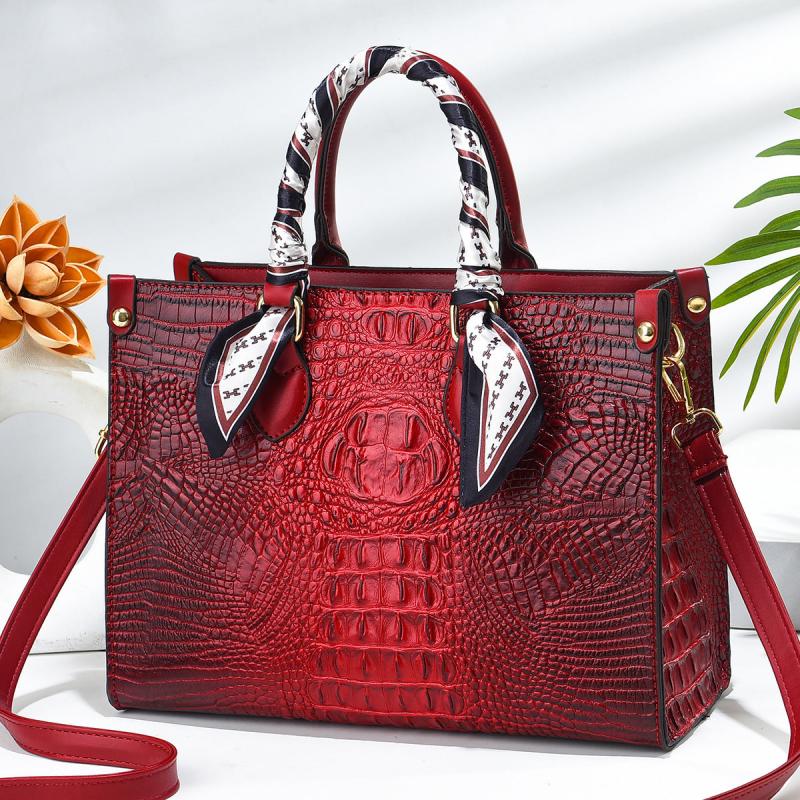 Crocodile Pattern Faux Leather Shoulder Bag Women's Work Purse