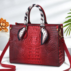 Crocodile Pattern Faux Leather Shoulder Bag Women's Work Purse