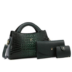 3pc Versatile PU Leather Bag Set Crocodile Embossed Stylish Portable Handle
