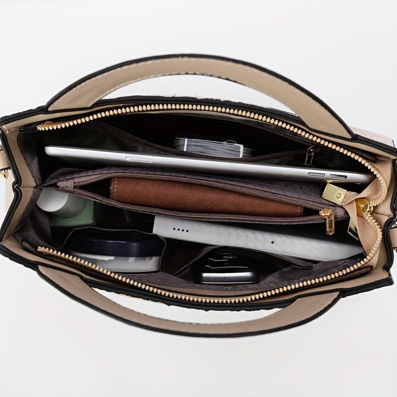 3pc Versatile PU Leather Bag Set Crocodile Embossed Stylish Portable Handle