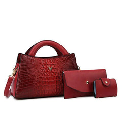 3pc Versatile PU Leather Bag Set Crocodile Embossed Stylish Portable Handle