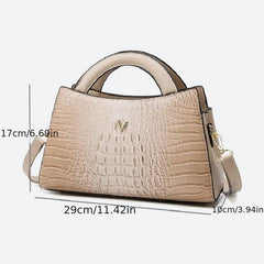 3pc Versatile PU Leather Bag Set Crocodile Embossed Stylish Portable Handle