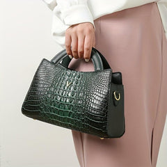 3pc Versatile PU Leather Bag Set Crocodile Embossed Stylish Portable Handle