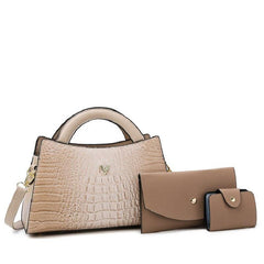 3pc Versatile PU Leather Bag Set Crocodile Embossed Stylish Portable Handle