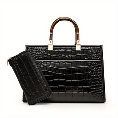 Crocodile Pattern Tote Bag Top Handle Satchel Purse Lady Handbag
