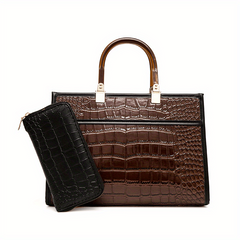 Crocodile Pattern Tote Bag Top Handle Satchel Purse Lady Handbag