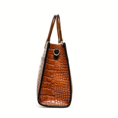 Crocodile Pattern Tote Bag Top Handle Satchel Purse Lady Handbag