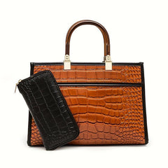 Crocodile Pattern Tote Bag Top Handle Satchel Purse Lady Handbag