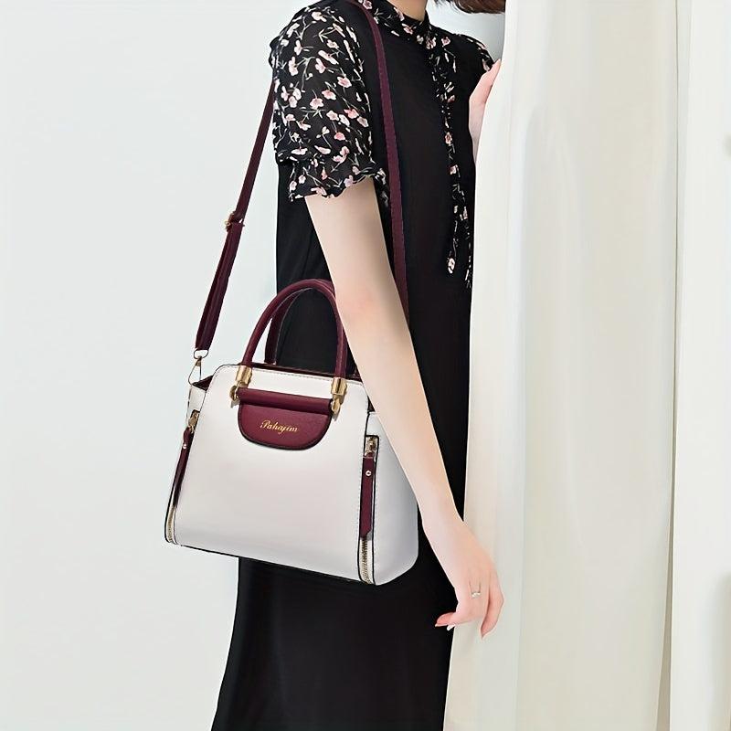Women's Contrast Crossbody Bag Satchel Purse with Pockets